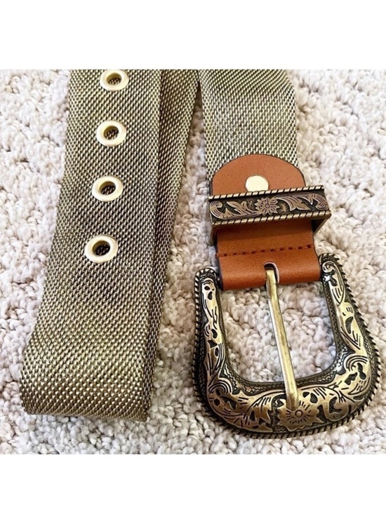 Accessories - Gold Western Mesh Belt Womens Sz S/M Metallic Grommet Vintage 80s Tooled Floral